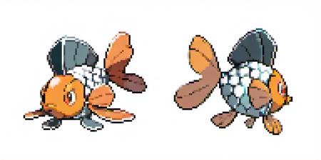 fish with rock scales goldfish rocktype watertype white background front and back pokemon