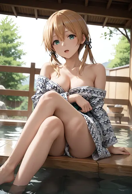 japanese hot spa and yukata clothing (pony, but working with illustrious)