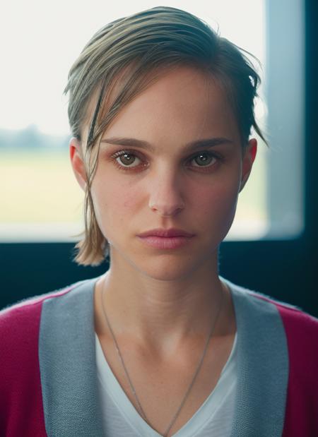 portrait of skswoman, sadness , wearing sneakers , with Layered haircut , background kitchen epic (photo, studio lighting, hard light, sony a7, 50 mm, matte skin, pores, colors, hyperdetailed, hyperrealistic), <lyco:Natalie Portman:1.2>