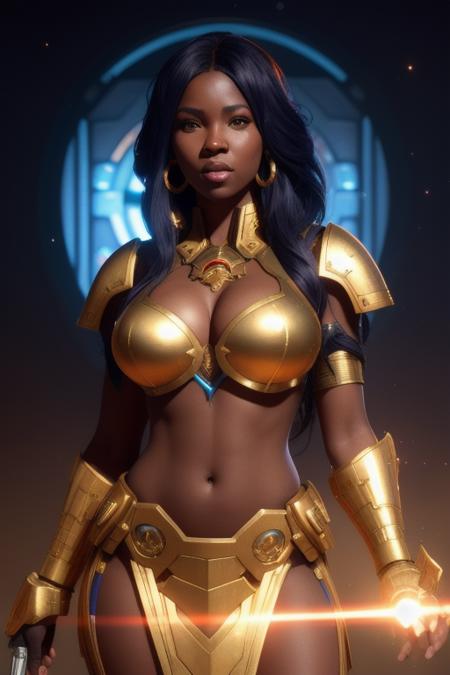 African female, big tits, space marine, 8k resolution concept art portrait by Greg Rutkowski, Artgerm, WLOP, Alphonse Mucha dynamic lighting hyperdetailed intricately detailed Splash art trending on Artstation triadic colors Unreal Engine 5 volumetric lighting