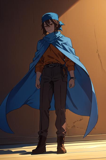 Itsuki winter uniform, blazer, brown pants, necktie coat, scarf, gloves gakuran bandana, blue cape, orange shirt, brown pants, boots summer uniform, brown pants, necktie fire spell wristwatch