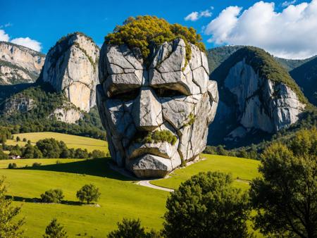 A landscape made of massive face parts in the style of Wojciech Siudmak