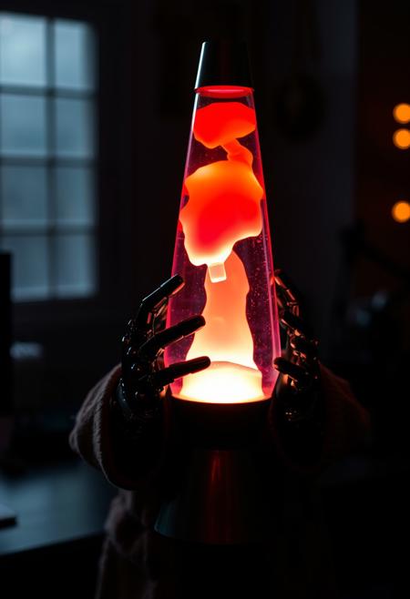 Lava lamp held by robotic hands