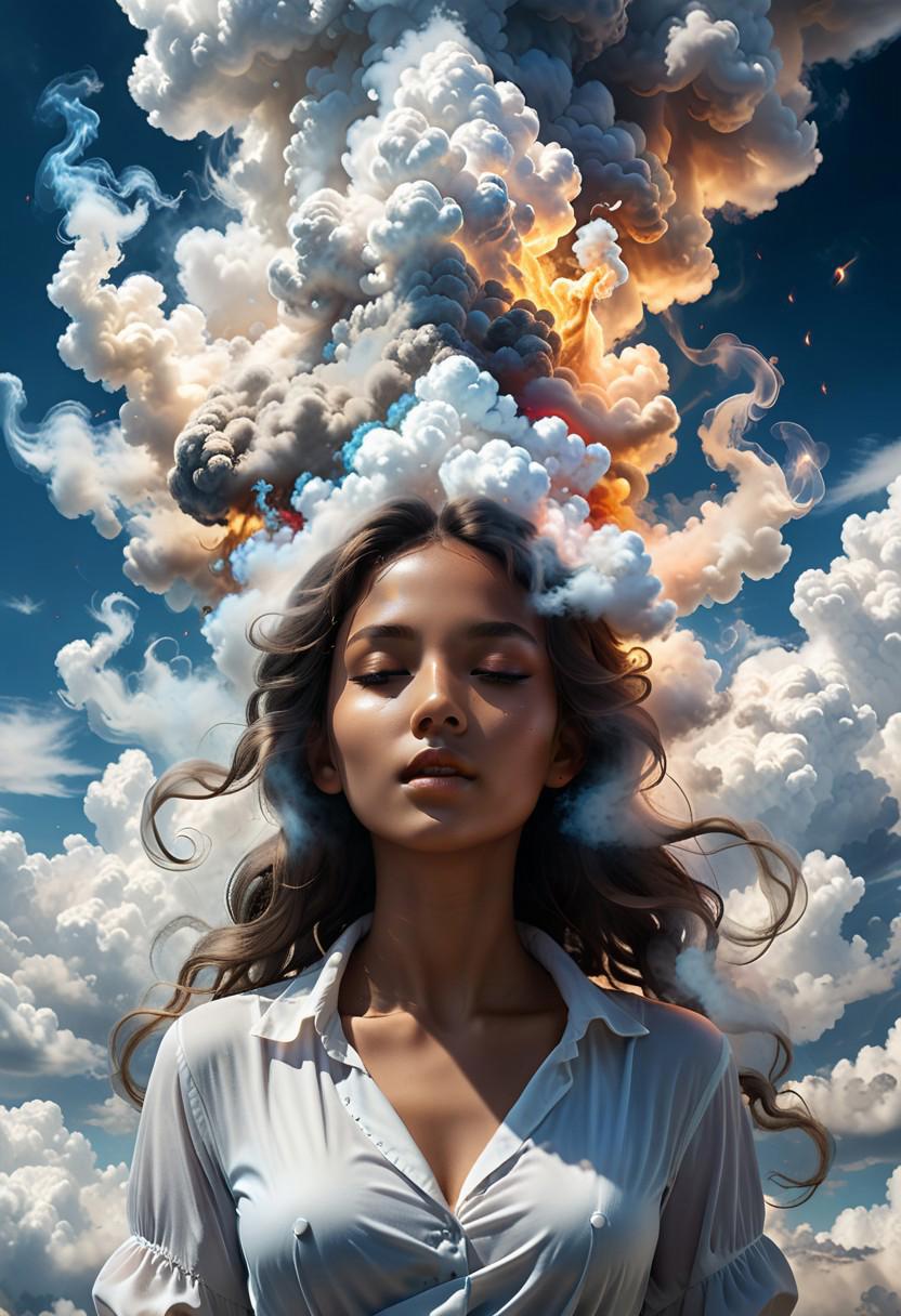 "Epic Scenic ethereal magical heavenly smoke and clouds with a smoke and clouds made of holy Smoke and clouds, godly girl shape of cloud, hyperrealistic, very detailed, shape of an ethereal smoke and cloud, scenic heavenly view, Hyperrealistic, splash art, concept art, mid shot, intricately detailed, color depth, dramatic, 2/3 face angle, side light, colorful background"