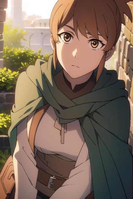 dotamarci, <lora:marcitest:1>,
marci, bangs, brown hair, (brown eyes:1.5), ponytail, short ponytail,
BREAK belt, cape, armor, cloak, pouch, brown belt, belt pouch,
BREAK looking at viewer,
BREAK outdoors, 
BREAK <lora:GoodHands-vanilla:1>, (masterpiece:1.2), best quality, high resolution, unity 8k wallpaper, (illustration:0.8), (beautiful detailed eyes:1.6), extremely detailed face, perfect lighting, extremely detailed CG, (perfect hands, perfect anatomy),