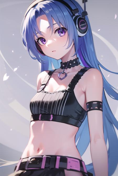 5pb, <lyco:5pb-lyco-nochekaiser:1>,
5pb, blue hair, (purple eyes:1.1), long hair, (parted bangs:1.5), (small breasts:1.2),
BREAK headphones, midriff, skirt, tattoo, black skirt, choker, belt, pink belt, bracelet, heart, heart necklace, musical note, musical note print, sleeveless, sleeveless dress, frills, frilled skirt,
BREAK looking at viewer, upper body, fully body,
BREAK outdoors,
BREAK <lyco:GoodHands-beta2:1>, (masterpiece:1.2), best quality, high resolution, unity 8k wallpaper, (illustration:0.8), (beautiful detailed eyes:1.6), extremely detailed face, perfect lighting, extremely detailed CG, (perfect hands, perfect anatomy),