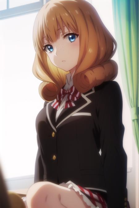 rikasaionji, <lora:rika saionji s1-lora-nochekaiser:1>,
rika saionji, blue eyes, orange hair, freckles, 
BREAK skirt, gloves, bow, school uniform, jacket, plaid, plaid skirt, blazer,
BREAK indoors, classroom,
BREAK looking at viewer,
BREAK <lyco:GoodHands-beta2:1>, (masterpiece:1.2), best quality, high resolution, unity 8k wallpaper, (illustration:0.8), (beautiful detailed eyes:1.6), extremely detailed face, perfect lighting, extremely detailed CG, (perfect hands, perfect anatomy),