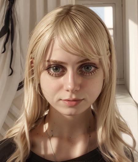 <lora:marymorgan_v6:1>, marym0rgan,  1girl,  blond hair, solo, black shirt,  brown eyes, realistic,