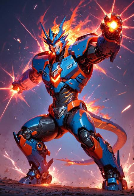 score_9, score_8_up, score_7_up,score_6_up, robot, ((full body)),mechanical parts, transformers generation 1, robot made of dragon parts, scorn, with gorgeous detailed eyes in the style of precisionism, ((gray and purple)), dragon head on chest, metal trilby, TransformersStyle, ((wide focus)), action pose, lasers, explosions,