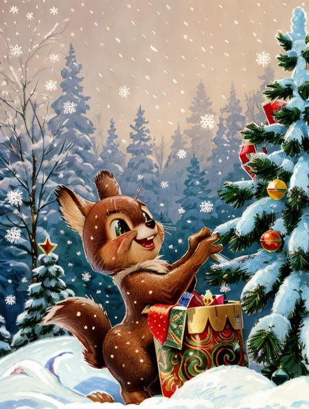 zarubin hare bear squirrel santa claus christmas tree forest winter gift box gifts bag snowman hedgehog stump