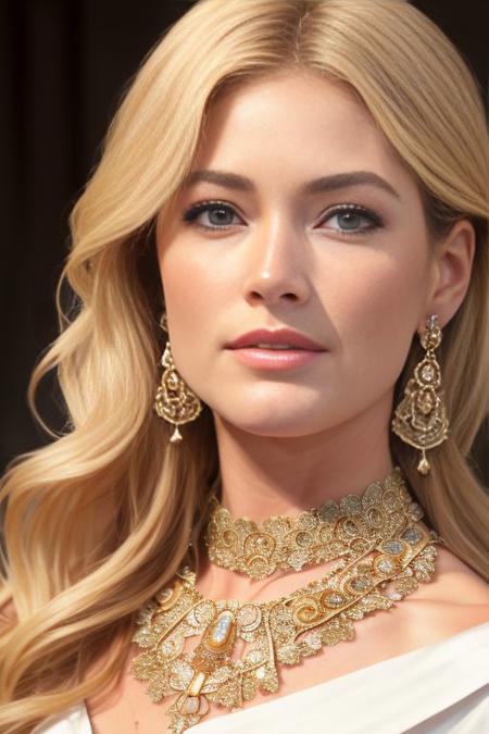 photo of [a blonde dutch woman:Koh_DoutzenKroes:0.75], a woman at a gala event, (wearing gala dress), ((highly detailed face)), jewelry, necklace, earrings, opulent, wealthy, intricate, 8k, highly detailed, volumetric lighting, digital painting, intense, sharp focus, art by artgerm and rutkowski and alphonse mucha, cgsociety