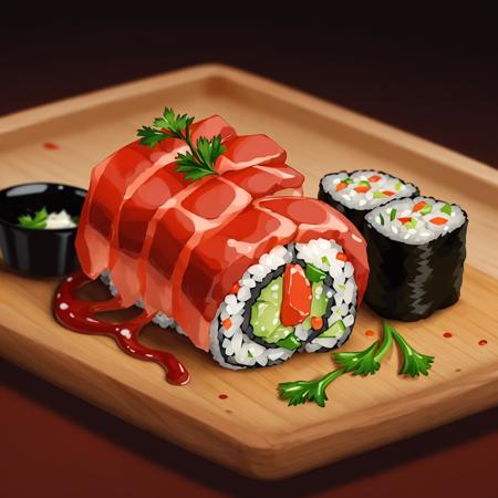 sushi, stylized foods, art by fod5tle <lora:stylized foods-000020:0.6>