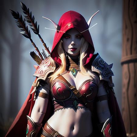 <lora:SylvanasWindrunner-000012:0.5> a full body painting of sylvanas windrunner, girl archer, red eyes, female face