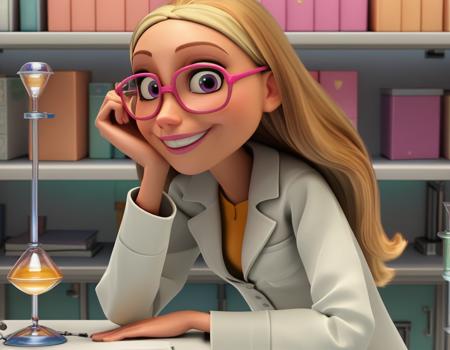 <lora:honey-lemon-movie-ponyxl-lora-nochekaiser:1>, honey lemon, long hair, blonde hair, 3d, glasses, pink-framed eyewear, coat, labcoat, white coat, dress, pantyhose, helmet, android, robot ears,