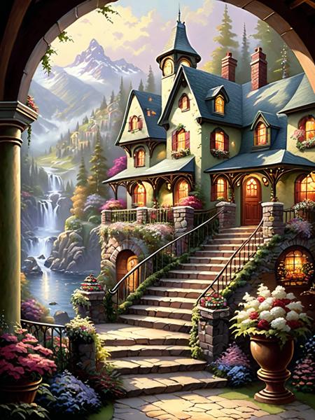<lora:SS02ImpressionisticPainting_Hap_XL:1.8>,Thomas Kinkade style, background  catwalk without models