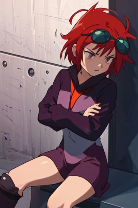 zoey_(pokemon), red hair, short hair, brown eyes