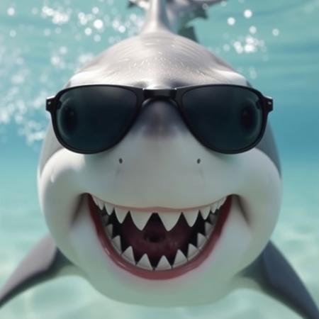 a shark dog, normal shark, cute, scene from a comedy movie