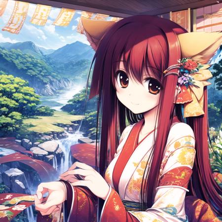 detailed background,best quality,masterpiece,cinematic lighting,highly detailed,
BREAK,
(Rainforest, ancient trees, Mountain, breathtaking natural landscape,
soft light, ray tracing, Strange architecture, layered scenery, magnificent, grand:1.3)
BREAK, 
1girl,blush,sitting,facing viewer,<lora:shinryuusai:1>,ears down,animal ears,animal ear fluff,upper body,
long hair,pupils,very long hair,
red hair,japanese clothes,smile,hair ornament,kimono,upper body,straight hair,shinryuusai,