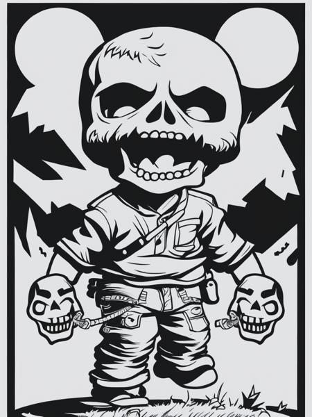 <lyco:SkottieYoung:1.0> a coloring page of a walking unhygienic little boy zombie, in the style of hybrid creature compositions, gritty elegance, grzegorz domaradzki, skull motifs, twisted sense of humor, clean and sharp inking, high resolution