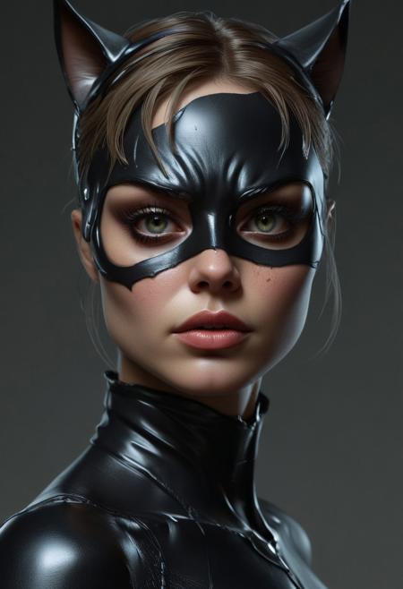 fflixmj6, catwoman, one eye closed, film costume concept tests, black eye makeup, highly detailed portrait, digital painting, artstation, ears pointing down, concept art, smooth, sharp focus illustration