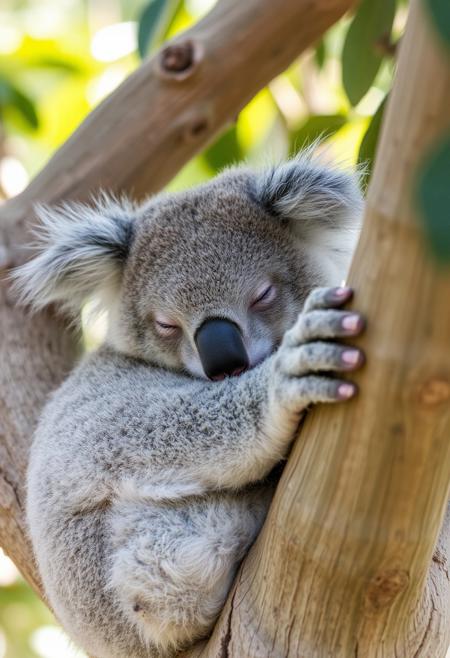 koala sleeping on a tree, close up