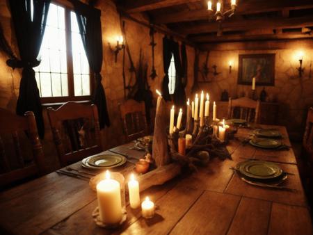 <lyco:witch house_v2.0:1> witch house, livingroom, rustic, sharp, amazing, bokeh, canon dslr, realistic, full room view