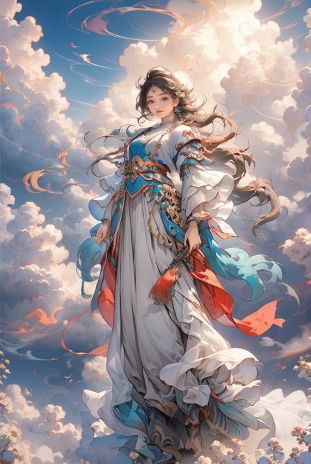 1 girl, t-shirt, mythical clouds, standing, weapon
 <lora:sdxl_mythicalclouds:0.65>