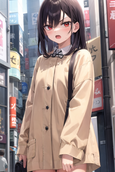 <lora:gekioko_v250:1>
 (cleavage:-1.5),
insanely detailed, absurdres, ultra-highres, ultra-detailed, best quality,
1girl, solo, nice hands, perfect hands,
BREAK,
(wearing harajuku-style coordinate),
angry, open mouth,
points to camera, cowboy shot,
BREAK,
slender, kawaii, perfect symmetrical face, ultra cute girl, ultra cute face, ultra detailed eyes, ultra detailed hair, ultra cute, ultra beautiful,
by Canon EOS, SIGMA Art Lens 35mm F1.4, ISO 200 Shutter Speed 2000,
in harajuku, shibuya, tokyo, street, crowd, cityscape,
medium large breasts,
BREAK,
(black hair, red eyes), hair between eyes