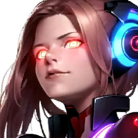 1girl, solo, realistic, mecha musume, robot,  solo, portrait, glowing eyes,  <lora:futurefight:1>