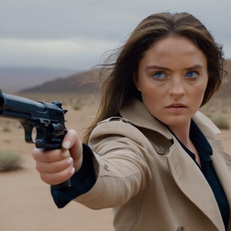 cinematic film still of  <lora:Krissy Lynn:1.2>
<lora:PerfectEyesXL:1> (blue_eyes)
 <lora:Cinematic Film:1>
a woman in a trench coat aiming a desert eagle gun Cinematic Film Style , shallow depth of field, vignette, highly detailed, high budget, bokeh, cinemascope, moody, epic, gorgeous, film grain, grainy