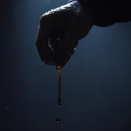 cinematic film still of  <lora:perfection style:0.1>
 <lora:detailed:0.3>
 <lora:Chiaroscuro Lighting Style:0.3>
 <lora:hand 4:0.3>
A detailed and A perfect photo of a person holding a dripping dark liquid in their hand, shallow depth of field, vignette, highly detailed, high budget, bokeh, cinemascope, moody, epic, gorgeous, film grain, grainy