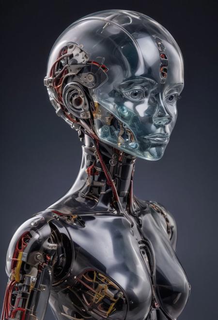 Behold the zenith of peacekeeping technology: a formidable Female robot, meticulously engineered as the elite of elites in law enforcement and military operations. Cloaked in adaptive nano-armor that shifts color and texture from matte black to battlefield gray, this robot is the embodiment of versatility and invincibility. Its design integrates fluid kinetic plating that absorbs and redistributes energy. Every inch of its structure is optimized for performance, with facial recognition scanners embedded in its helmet, glowing with a subtle, menacing red. It patrols high-security zones, like international airports, with a presence that is both reassuring and awe-inspiring. Special features include a drone command center on its back deploying aerial surveillance units. Its movements are fluid yet exact, a ballet of mechanical precision that ensures safety and order in any scenario <lora:add_detail:0.95> <lora:xl_more_art-full_v1:0.8> <lora:sdxl_glass:0.8>.