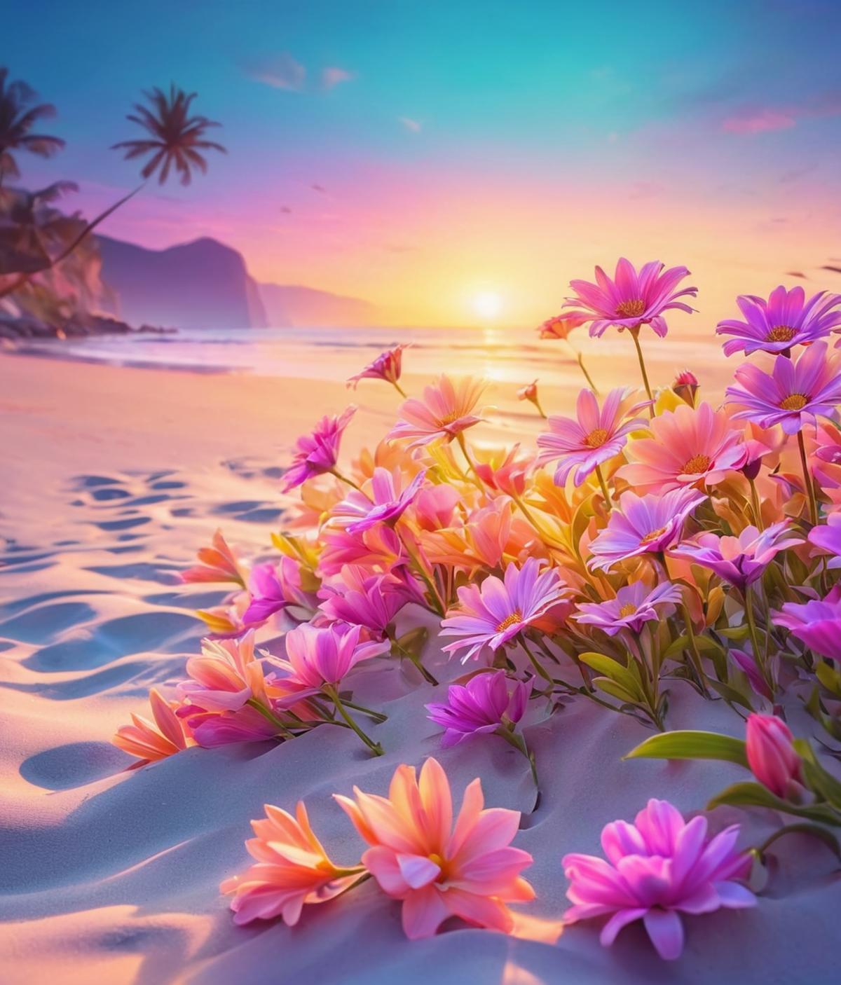 Flowers on the Beach at Sunset