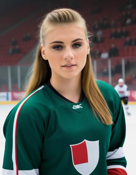 <lora:HannaHays:1.5> 1900 photo of 23 year old HannaHays, in poland , on the hockey field, properly dressed, tack sharp, soft lighting, low contrast, 4k, dslr