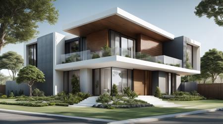 Modern Exterior design, detailed trees,<lora:Modern_Exterior-05:0.5>, <lora:add_detail:0.5>