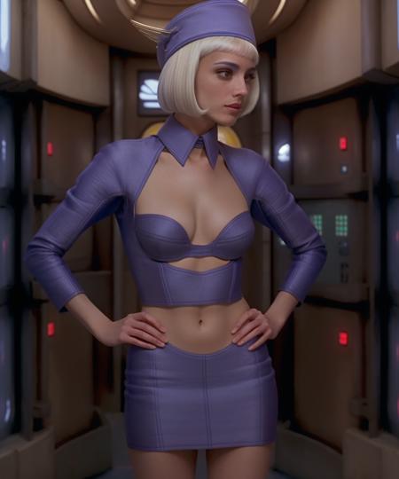 Stewardess in the style of fifth element cleavage
