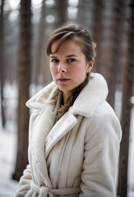 EvaHerzigova,updo hair style, a close up  art style photo, (30 year old woman) , (white fur coat), winter, (snow covered trees, rocky mountains), (fog),  (log cabin), evening,  24mm, 4k textures, soft cinematic light, adobe lightroom, photolab, hdr, intricate, elegant, highly detailed, sharp focus, ((((cinematic look)))), soothing tones, insane details, intricate details, hyperdetailed, low contrast, soft cinematic light, exposure blend, hdr,