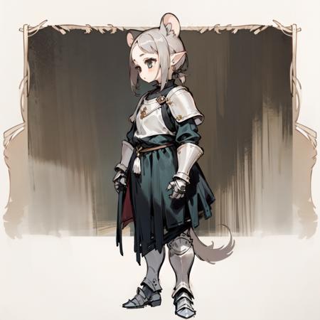 (1girl:1.5),  ratkin,  ratkin_ears, ratkin_tail, ratkin_hairstyle, black  hair,  standing, mature, armored, <lora:ratkin_v0.1:1>