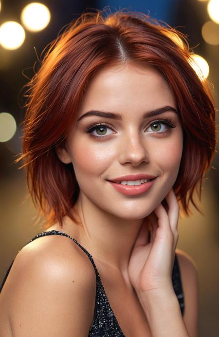 instagram_photo, (18yo_girl), beautiful, young, gorgeous, perfect BREAK (perfect face_shape), (perfect_nose) (perfect_red_cut_hair), (perfect_lips), (perfect_teeth), (pore_skin), (little_rare_moles), (slightly_smiling), joy BREAK (evening_dress), (on_high_heels), (night_time:1.3), (night_city:1.3), intricate, 8k BREAK  (high resolution:1.1), (extra details:1.1), UHD,  masterpiece , perfect composition, contrast_lighting <lora:detail_slider_v4:2.5> <lora:epi_noiseoffset2:1>