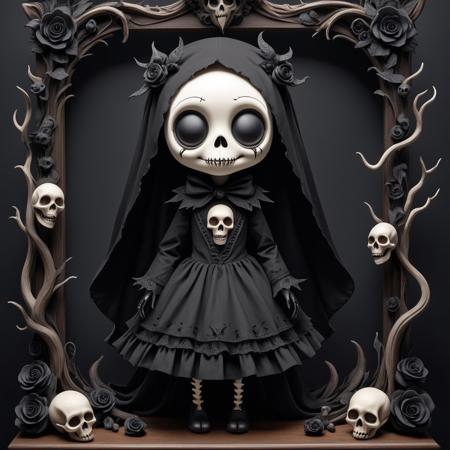 masterpiece, best quality, asymmetric,, cute Macabre voodoo ghost,  black bias,, aidmaimageupgrader,