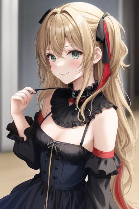 solo, woman, <<looking at viewer|looking away|looking to the side>> dark hair <<blonde streaks|red streaks|blue Streaks>>, wearing, {2$$ black|red|green|blue} dress, cute face, smirk, <<small breasts:0.5|medium breasts:0.5|Larrge breasts:0.5>>