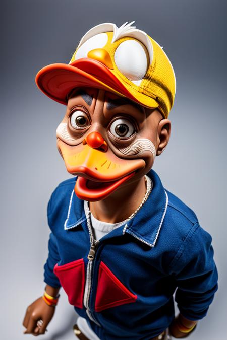 professional portrait photo of (hiphop rapper:0.1) mixed with (h0w4rdth3duck:1.1), duck bill, light bokeh, sharp focus