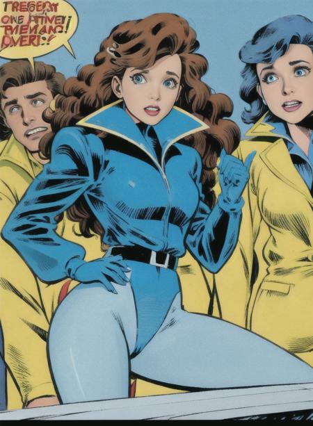 Kitty pryde brown curly hair alan davis marauders bradshaw shadowcat dark blue jacket cyan leggings puffy sleeves mask beige coat red shirt red leg warmers red queen