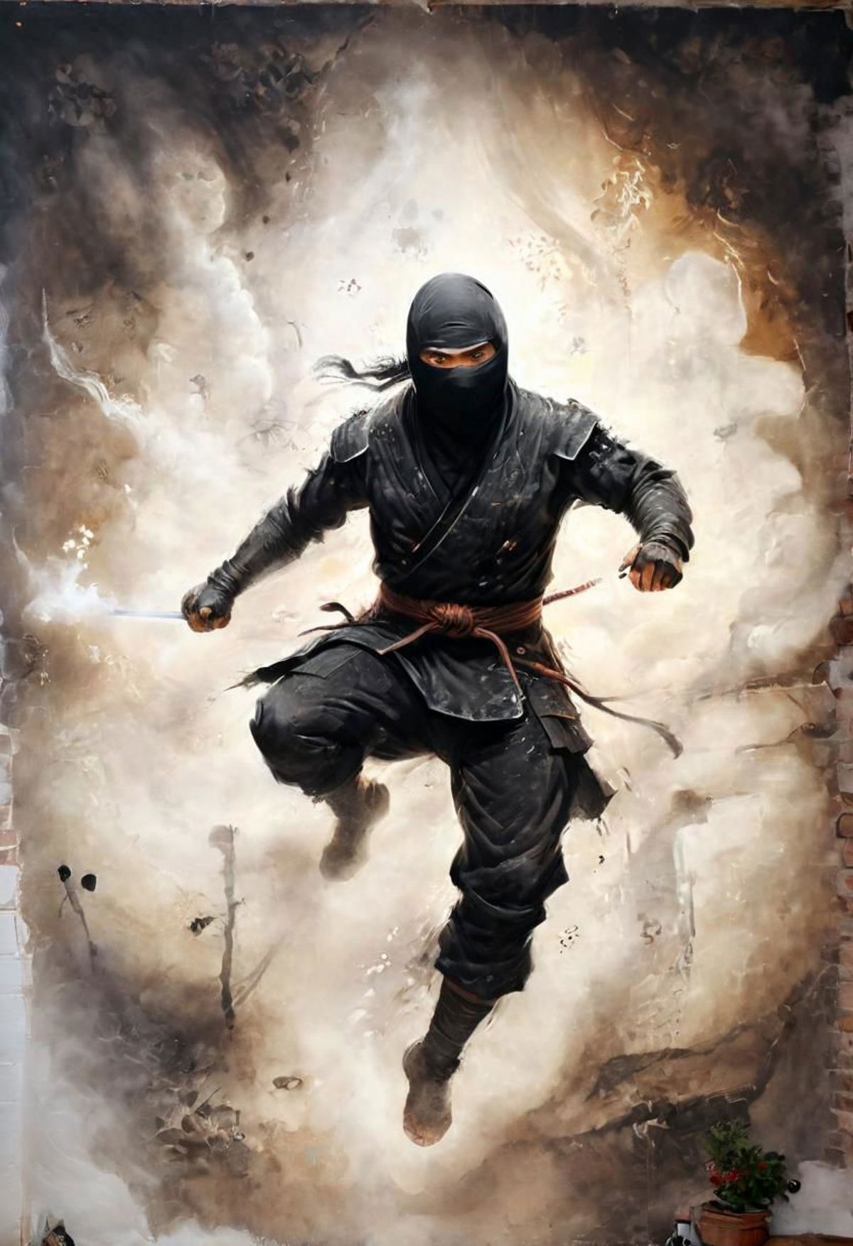 A ninja with a sword in a dynamic pose.