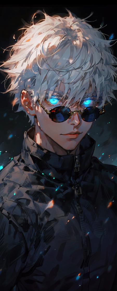 1 boy,rim light,looking_at_screen,masterpiece,best quality,solo,Gojo Satoru,highest detailed.sunglasses,Glowing eyes,white hair,<lora:Gojo Satoru-0014:0.8>,