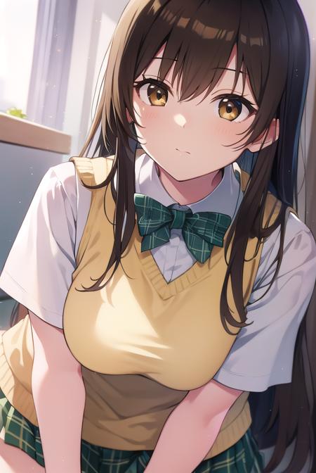 kotegawayui, <lyco:yuikotegawa-LYCORIStest:1>,
yui kotegawa, black hair, (brown eyes:1.5), long hair,
BREAK green skirt, plaid, plaid skirt, sainan high school uniform, school uniform, skirt, sweater vest, (yellow sweater:1.3), short sleeves,
BREAK looking at viewer,
BREAK indoors, classroom,
BREAK <lora:GoodHands-vanilla:1>, (masterpiece:1.2), best quality, high resolution, unity 8k wallpaper, (illustration:0.8), (beautiful detailed eyes:1.6), extremely detailed face, perfect lighting, extremely detailed CG, (perfect hands, perfect anatomy),