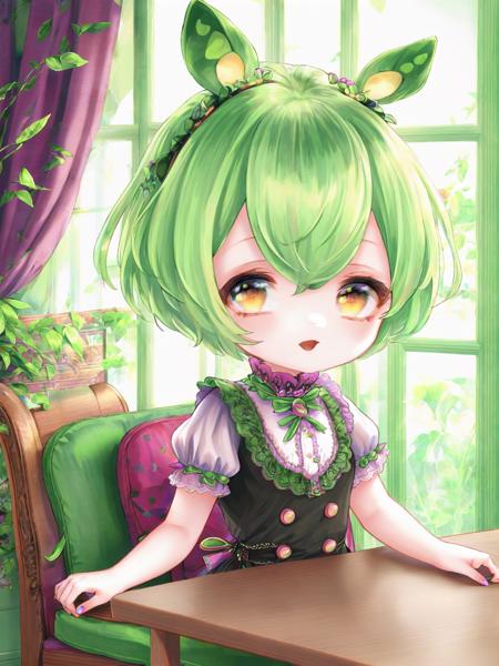 (znd),1 girl ,bangs, blush, brown_eyes, buttons, (chibi), eyebrows_visible_through_hair, full_body, green_hair, hair_between_eyes, male_focus, open_mouth, puffy_short_sleeves, puffy_sleeves, short_sleeves, shorts,

(waifu, anime, exceptional, best aesthetic, new, newest, best quality, masterpiece, extremely detailed:1.2)