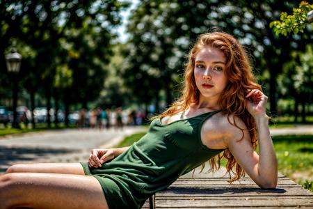 girl,18 years old, (perfect face), (green eyes:1.3), street on background, (hair ornament:1.2), (perfect loose ginger hair), (white dress), summer dress, (dynamic pose:1.4), (happy look:1.2), sit on bench, BREAK. shallow depth of field,bokeh,natural lighting,((high quality)),film grain,Fujifilm XT3,4k,uhd,RAW photo,masterpiece,photorealistic,((ultra-detailed)),  <lora:Body Type_alpha1.0_rank4_noxattn_last:2>, <lora:Breast Slider - Pony_alpha1.0_rank4_noxattn_last:2.5>, <lora:age_slider-LECO-v1:-2>, <lora:zoom_slider_v1:-1>, <lora:add_detail:0.7>, <lora:real_slider_v2:4>,