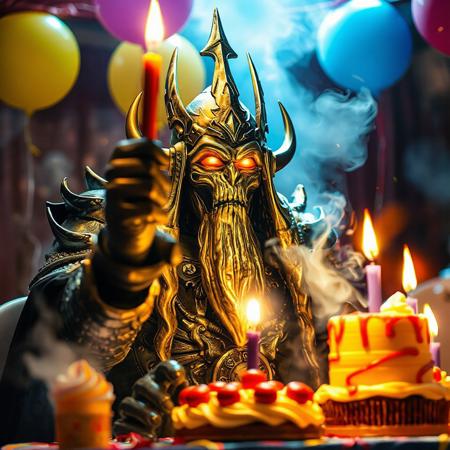 The lich king from world of warcraft in a birthday party