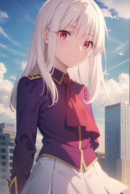 illyasvielvoneinzbern, <lora:illyasviel von einzbern ubw-lora-nochekaiser:1>,
illyasviel von einzbern, long hair, (red eyes:1.5), white hair, smile,
BREAK skirt, shirt, long sleeves, boots, ascot, white skirt, frilled skirt, purple shirt,
BREAK outdoors, sky, clouds, sun, city,
BREAK looking at viewer, (cowboy shot:1.5),
BREAK <lyco:GoodHands-beta2:1>, (masterpiece:1.2), best quality, high resolution, unity 8k wallpaper, (illustration:0.8), (beautiful detailed eyes:1.6), extremely detailed face, perfect lighting, extremely detailed CG, (perfect hands, perfect anatomy),